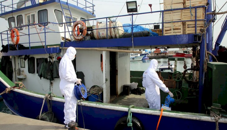 Balıkçı tekneleri ve liman sahası dezenfekte edildi