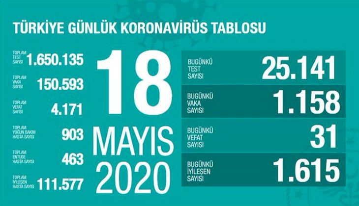 Sağlık Bakanlığı: "Son 24 saatte korona virüsten 31 kişi hayatını kaybetti"