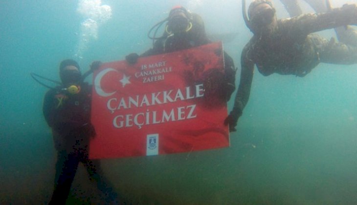 Bodrum'da dalgıçlar 'Çanakkale Geçilmez' dedi