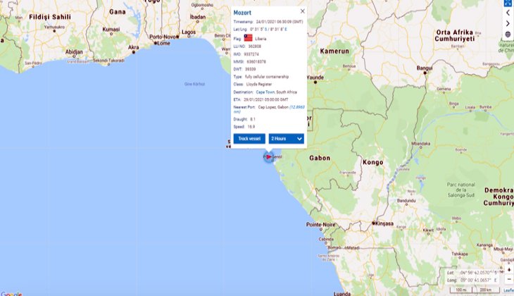 Deniz haydutlarının saldırısına uğrayan MV Mozart gemisi Gabon'un Gentil Limanı'na demirledi