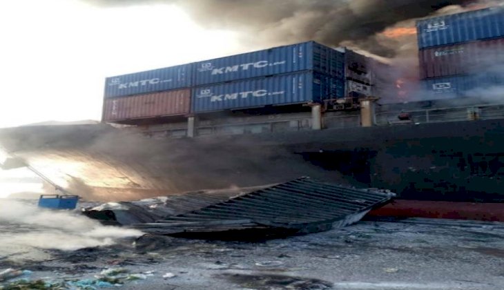 Konteyner gemisinde çıkan yangın 20 liman çalışanını hastanelik etti